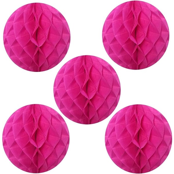 Hengende festdekorasjon, 6 tommers vev honeycomb ball for bryllup, bursdagsfester, babyshower og barnehagedekor (5-pakning), hot pink