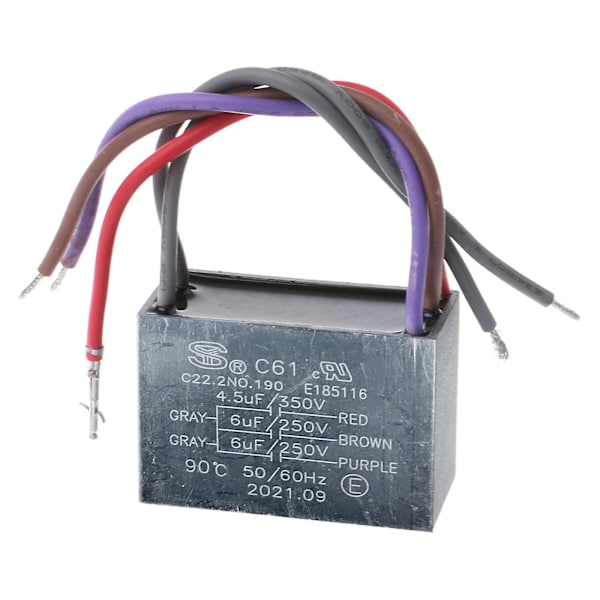 Cbb61 Loftventilator Kondensator 4.5uf+6uf+6uf 5 Tråd 250v 5 Hastigheds Startkondensator