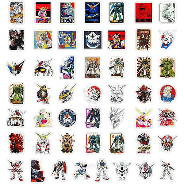 50 kpl Gundam Ganpla -teemalla vedenkestäviä tarroja kannettavalle tietokoneelle, matkapuhelimeen, vesipulloon, rullalautaan, matkalaukkuun, auton puskuriin, Jmld