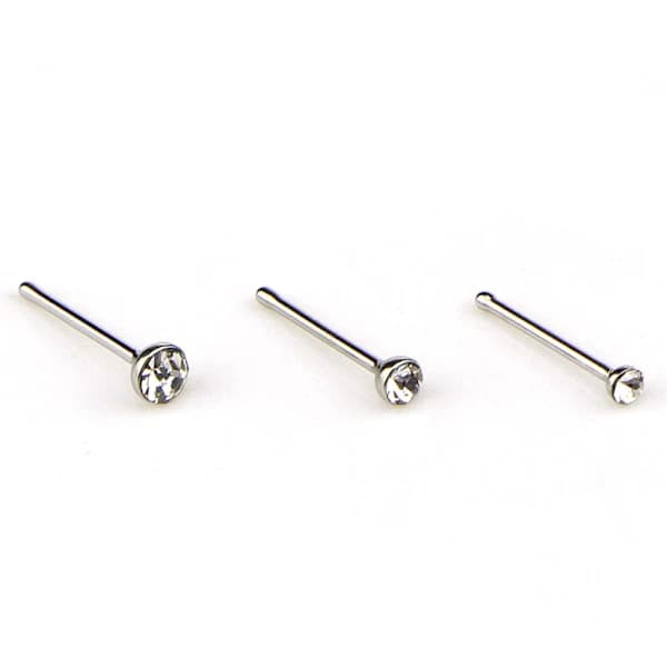 60 stk./sett Rhinestone nesering bein studs, rustfritt stål White