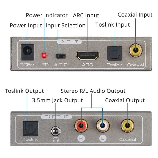192 kHz:n DAC-audiomuunnin, Toslink optinen koaksiaalinen -yhteensopiva Arc koaksiaaliseen Toslink L/r 3,5 mm Ada