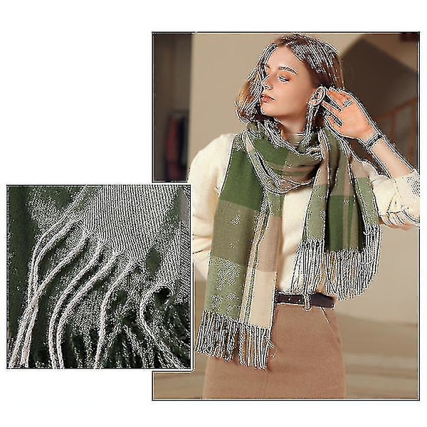 Cashmere Sjal Vinter Sjal Kvinders Sjal Tykk Varmt Tassel Sjal-65*185cm-grøn