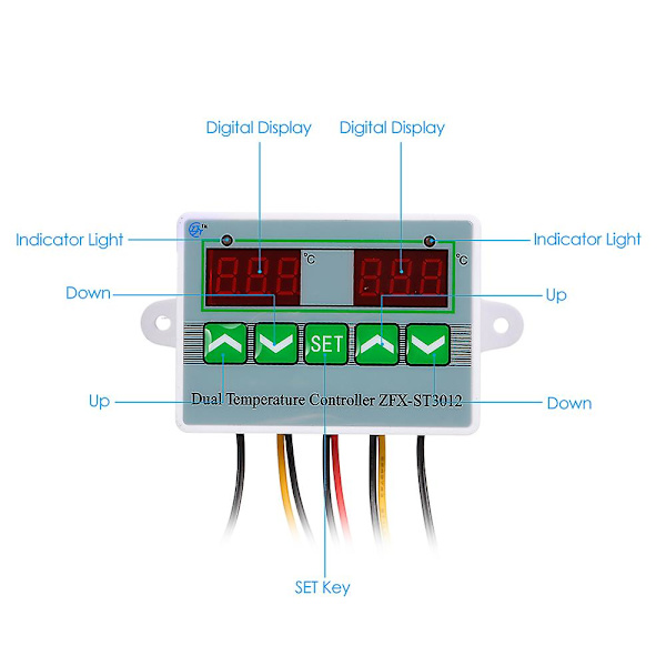 Mikrodatordriven Intelligent Digital Temperaturregulator Med Dubbel Display Zfx-st3012 12v/120w Elektrisk Termostat Temperaturkontrollbrytare