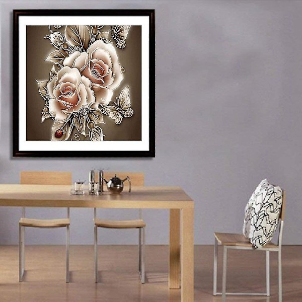 5D Diamantmålning Kit, DIY 5D Fjäril Ros Blomma Full Borr Krystall Rhinestone Målning Diamant Broderi Målningar För Vägg