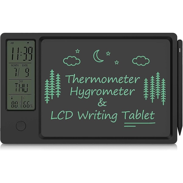 Hygrometer termometer 9,5 tommer LCD-skrivekort Elektronisk digital notesblok til ferie