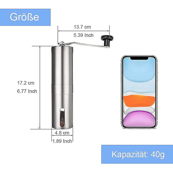 Manuaalinen kahvimylly ruostumaton teräs 40 G käsikahvimylly keraamisella myllyllä ja mainoksella