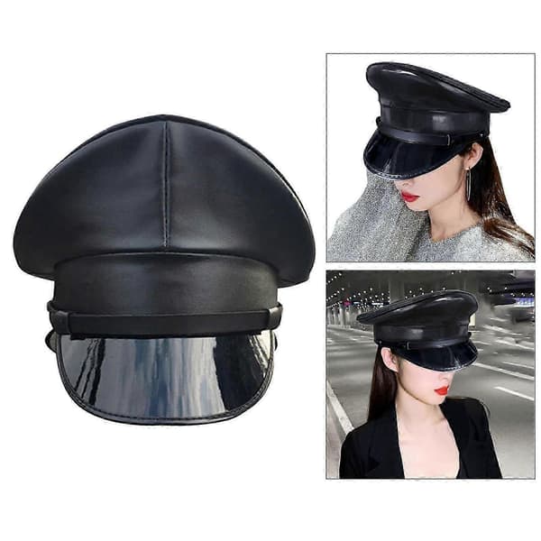 Hat Deluxe Uniform Kasket PU Læder til Cosplay Mænd Kvinder Sort 61 Ny Ankomst
