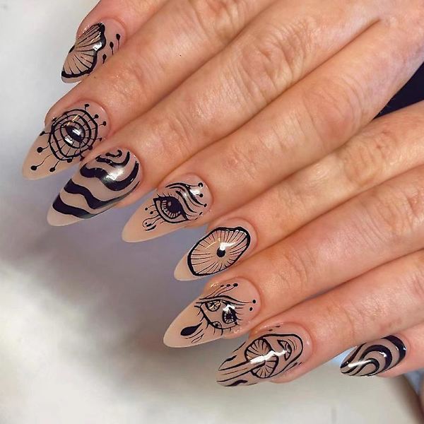 Bärbar nagelkonst vågig linje nagelkonst 24 st