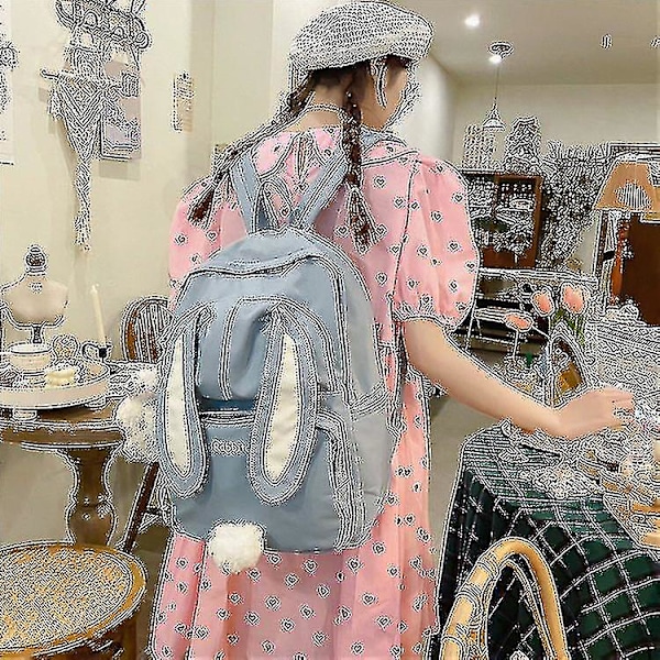 Söt kanin ung flicka skolryggsäck kvinnlig stor kapacitet Kawaii ryggsäck Mochila rosa damväska nylon tecknad skolväska