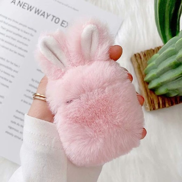 Fodral för Airpods 1 Fodral Airpods 2 Fluffy Rabbit Fodral Cover Plysch Päls Mode Söt Kaninöron Faux Päls PC Skyddande Fodral Resistent Fodral för Airpods