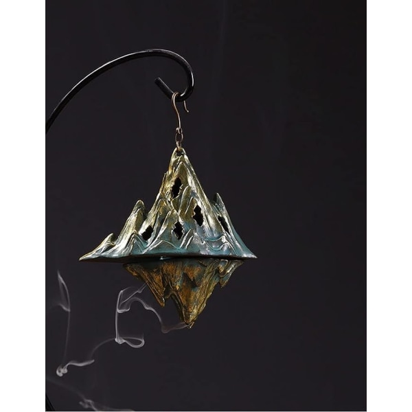 Keramisk Hængende Røgelsebrænderkugle med Krog, Tilbageflydende Hule Kegle Røgelseholder, Røgelse Vandfald Brænder til Hjem Ornament Dekoration (Bjerg)