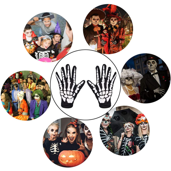 Halloween-tilbehør - Skjeletthansker I Strekkbare hodeskallehansker til barn I Svarte skjeletthansker til fester for Halloween-kostymer I Dress-up-fester Skel