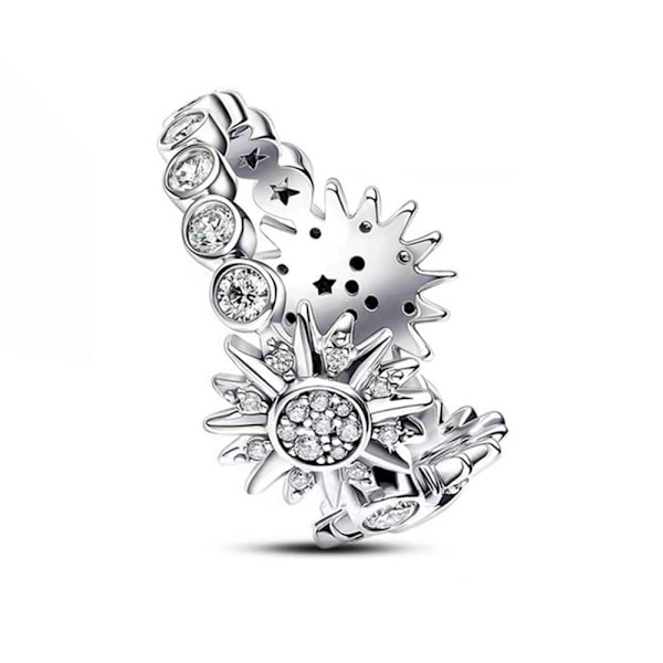 925 Sterling Silver Ring för kvinnor med kubisk zirkonia sten måne och blommig stil bröllop smycken gåvor PYR042 9