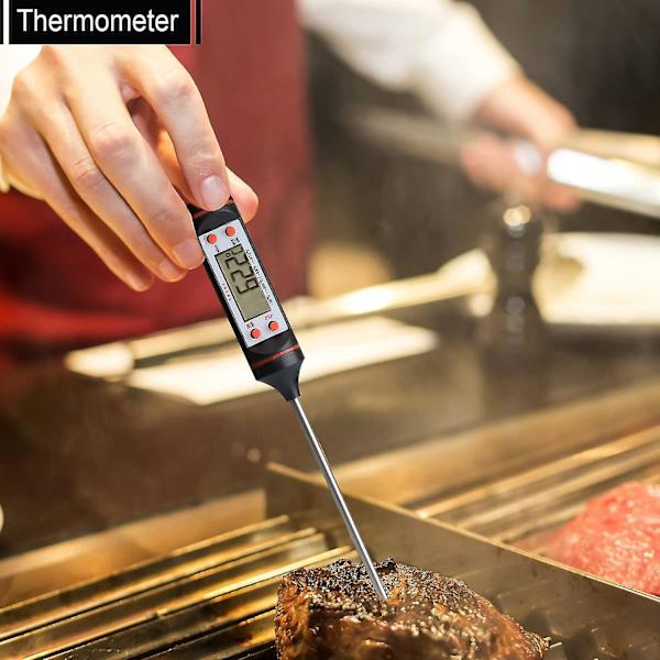 6 i 1 Grill Bestik Etui + Grill Termometer Rustfrit Stål Grill Bestik Sæt 6 Dele