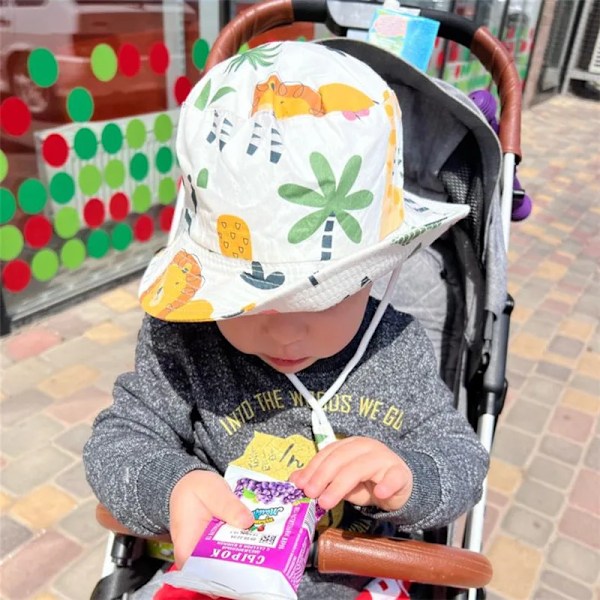 Baby Boys Girls Cartoon Fiskerhatt Sommer Utendørs UV-beskyttelse Bøttehatt color dinosaur 54cm