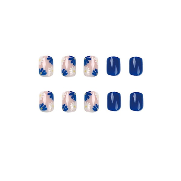 Bär en kort blå och vit blomma nagelbit nagel P24pcs