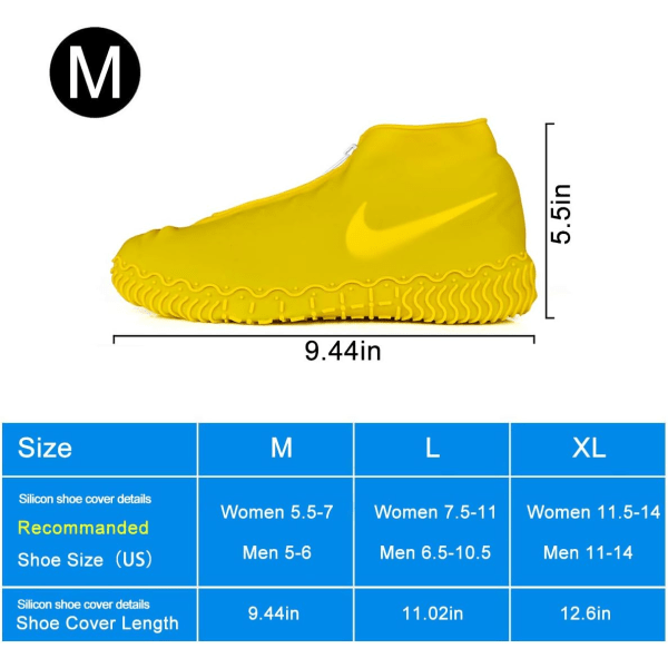 Vanntett Sko Trekk, Silikon Gjenbrukbare Sko Trekk Sklisikre Holdbare Glidelås Elastisk Regn Trekk Beskyttelse for Menn Kvinner (M (Kvinner 5.5-7, Menn 5-6), Ye