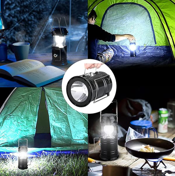 Solcelle/USB-oppladbart LED-lykt, Zvo Kraftig Campinglys, 2 Moduser Bærbar Hage-lykt