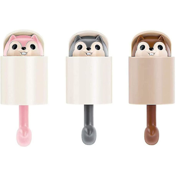 Sett med 3 Ekornskroker, Sticky Kroker for Barn, Håndklekroker, Sticky Kroker, Dyre Veggkroker
