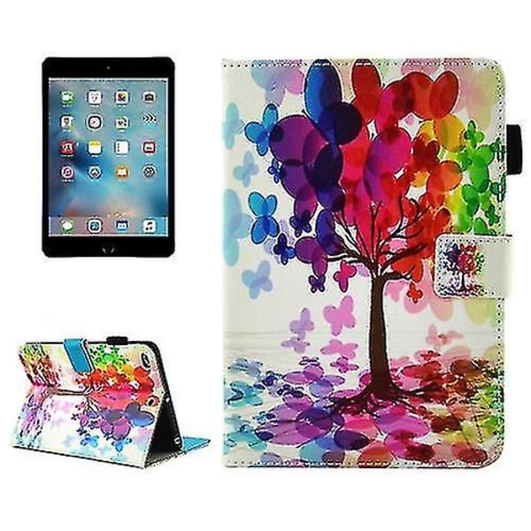 Til Ipad Mini 4 / 3 / 2 / 1 Butterfly Tree Pattern Horisontal Flip Læder Etui Med Holder/pung/kortpladser/søvn / Wake-up-funktion