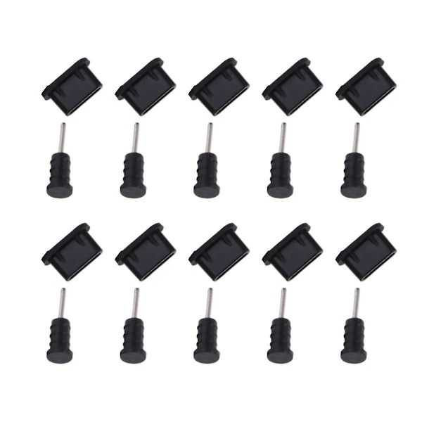 10 paria USB Type-C pölysuojat silikonista (musta)