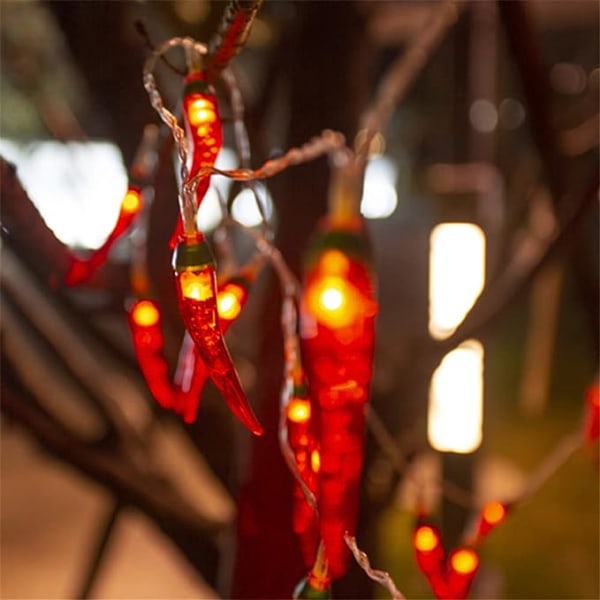 40LED Battery Garden Chili Lights Outdoor, Red Chili Pepper String Lights-Waterproof LED Kitchen Christmas Decorative Lights for Garden, Lawn, Patio,