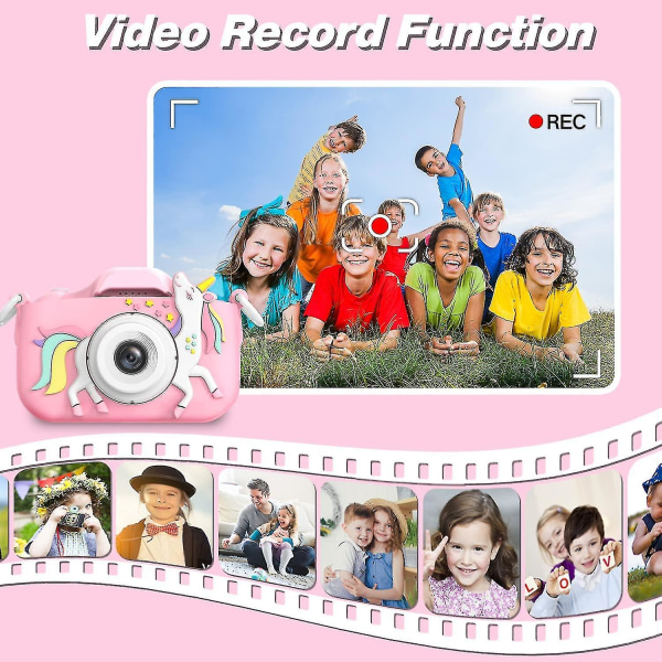 Barnekameraleker for 3-8 år gamle jenter,barn Digitalt videokamera kamera med mykt enhjørning silikondeksel