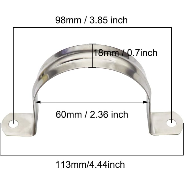 10 stk. to hulls rem med to huller M60 stive rørklemmer 304 rustfritt stål rørklemmer spennklemmer passer til 2,36 tommers rør