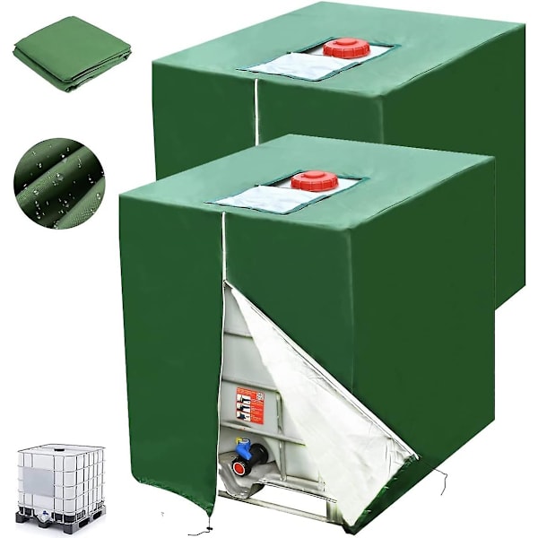 IBC-Tanktäckning 1000l, 2-pack 420D Vattentanklock, UV-skydd Dammskydd Trädgårdsmöbelöverdrag, Skyddande IBC-Tanktäckning med Spänne