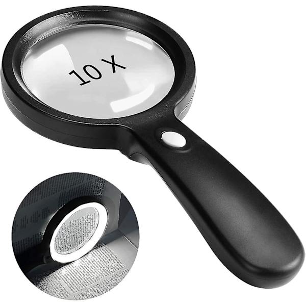 Forstørrelsesglas med lys, 10x håndholdt forstørrelsesglas 12 LED-belyst forstørrelsesglas med lys til makuladegeneration, ældre læsning, os
