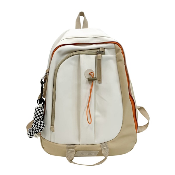 Uusi trendi suuri kapasiteetti korkeakouluopiskelijan reppu naispuolinen keskikoulun opiskelijan reppu Creamy-White + Twist Knot Pendant