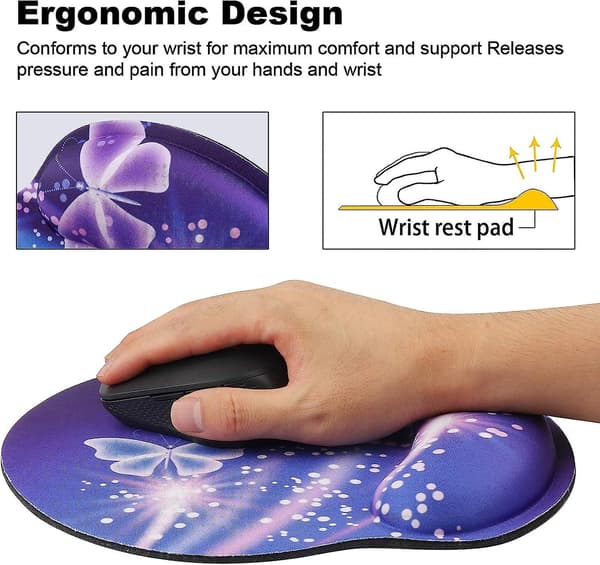 Håndledsstøttemåtte, behagelig Memory Foam Musemåtte med håndledsstøtte, skridsikker gummimåtte til håndledsstøtte til arbejde og spil -