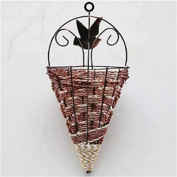 Natural Wicker Hanging Flower Basket Pot Garden Rattan Decor Wall Planter Plant Home Basket Hanging Pot Planter Rattan Vase Box Hanging Planters (Colo