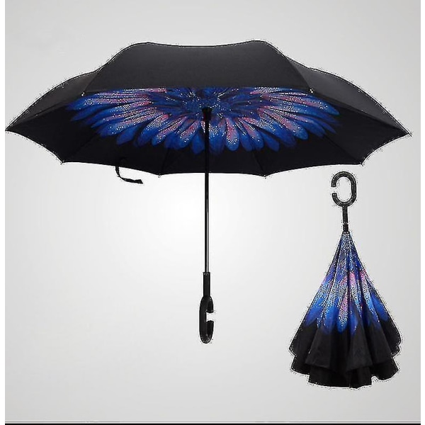 C- Taittuva sateenvarjo tuulenpitävä sateenvarjo kaksikerroksinen käänteinen käänteinen - kasteleva kukka