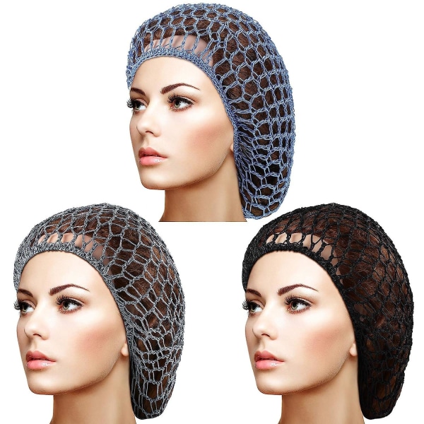 Tizzy 3-pack Mesh Hårnät Mjuk Rayon Stickad Snood Hatt Sovning Virkad Hårnät Långt Hårnät Snoods Cover Virkad Hårnät Mössa Hårtäckningar För Kvinnor