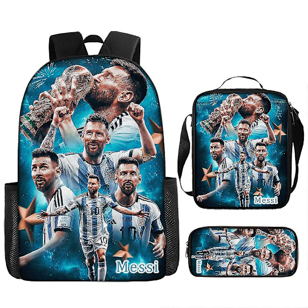 Football Star Printing Backpack School Bag Satchel Pen Bag Three-Piece Student Backpack