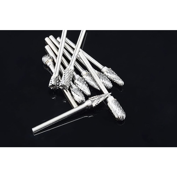 10 stk. 1/8\" Wolframcarbid Burr, dobbeltsidigt roterende burr 3mm skaft passer til Dremel roterende værktøjer gravering bits Milli