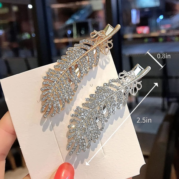 2 stk. Glimtende Imitationsdiamant Hårspænde Øre Øreflip Sideklips Bryllup Fest Hårspænde Rhinestone Fjeder Hårspænde Hårtilbehør Pige Gi