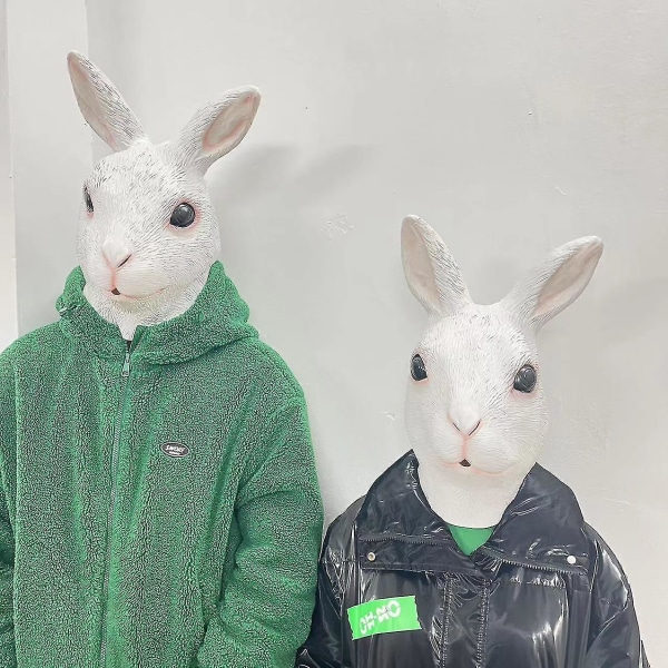 Realistisk Helhuvud Latex Animal Rabbit Mask För Halloween Carnival Party Kostym Parad