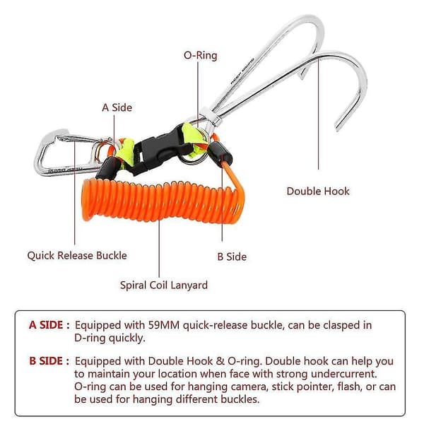 Rustfrit Stål Dykker Reef Hook - Sikker Dobbelt Hook Scuba Diving Tilbehør