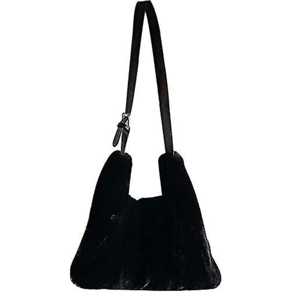 Plush Axelväska Mjuk Fluffig Tote Väska Konstpäls Crossbody Väska Justerbar Axelrem Svart