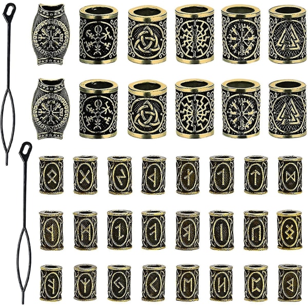 Skäggpärlor för Män, 36 st Hår- och Skäggpärlor, Antik Runor Viking Hårtillbehör Skäggpärlor Fläta Set, för DIY Armband för att Göra Hårtillbehör