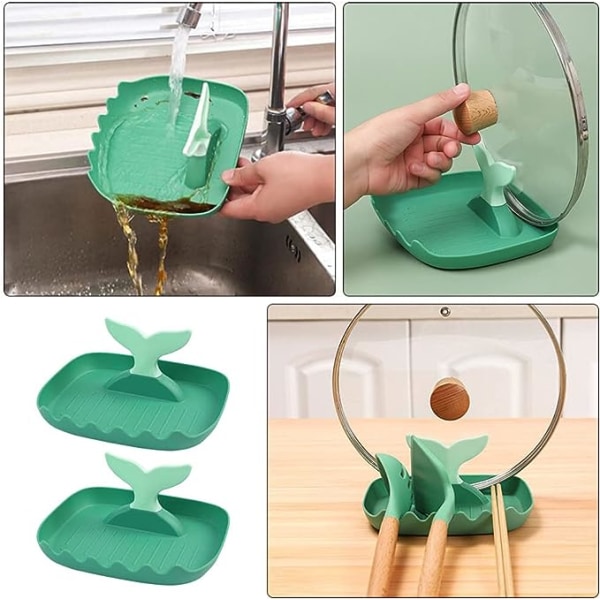 2 stk Søde Skehvile Hval Fisk Hale Spatel Stativ Holder Suppe Ske Hvile Gryde Låg Organizer Køkkenredskab Bestik Stativ Snack Skål Gryder Pander Serveringsbakker (G