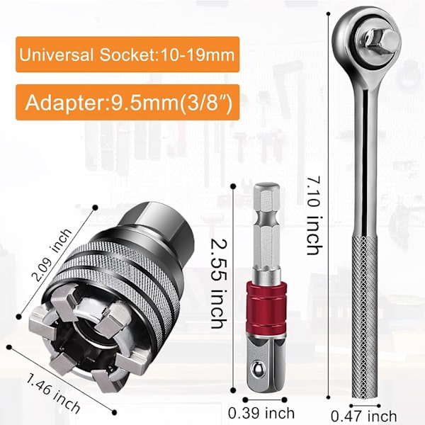 Super Säädettävä Universaali Hylsy 3/8-3/4'' (10mm-19mm) Rattaallinen Avain Porakoneen Sovittimella 3-osainen Sarja Ammattimainen Korjausvälineet Isän Päivälahjat Miehille Joulu