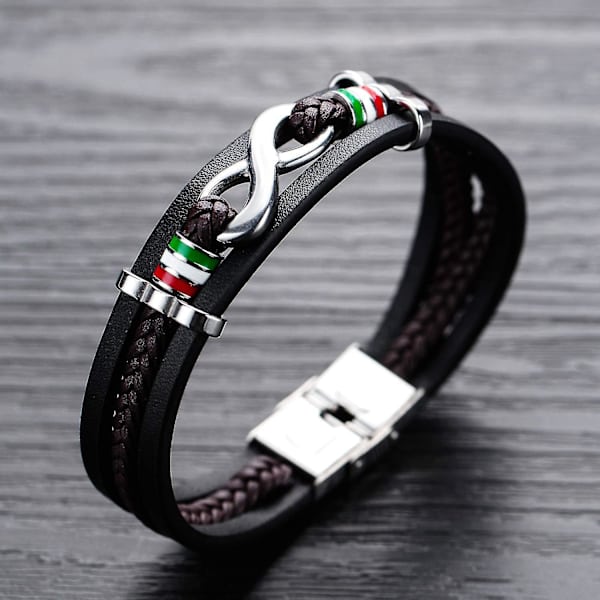 Herrarmband Läderarmband Svart Läderarmband För Män, Flätad Oändlighet Äkta Läder