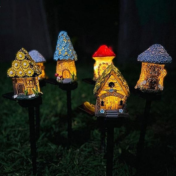 Gräsmatta Ljus LED Sol Multi Craft Miniatyr Fehus LED Lampa Trädgård Dekoration Sol Jul Resin Stuga Po M6S2 Ljus Utomhus