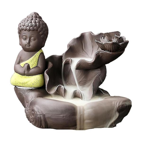 Lille Røg Tilbageflow Røgelsespindeholder Maitreya Buddha Statue Porcelæn Vandfald Censer Hjem D