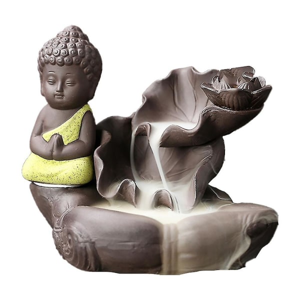 Little Smoke Backflow Røgelsespindeholder Maitreya Buddha Statue Porcelæn Vandfalds Røgelsekar Home D