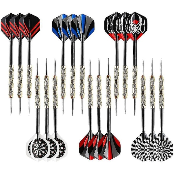 18-pack Stålspets Dartset - Dartnålar + Dartstav + Dartvingar - Professionell