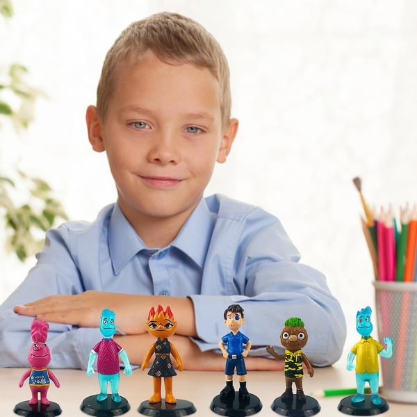 Elemental Actionfigur 8-pakke, autentiske poserbare filmlegetøj, lille skala historie klar gavepakke inklusive Wade og Ember